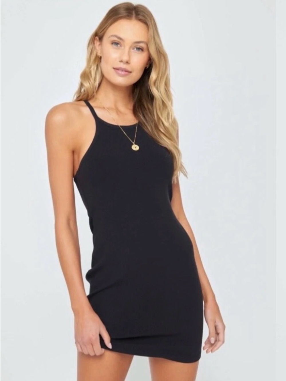 New Spiritual gangster XL Remi black ribbed racer back shel bra mini dress LBD